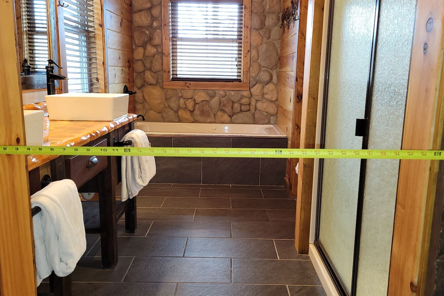 35" wide door to the main bathroom